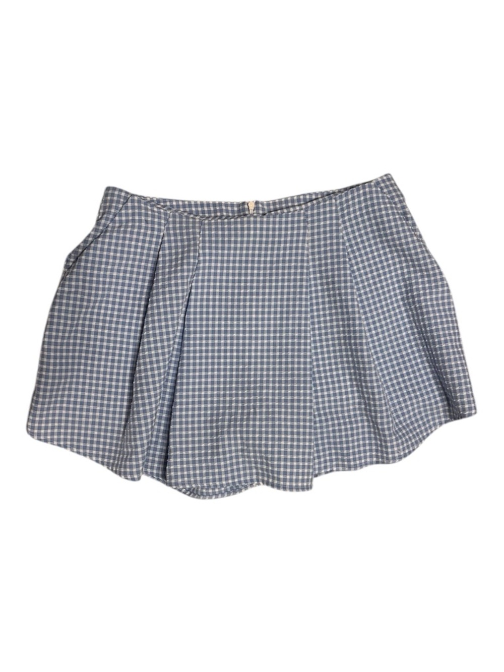Zara Blue White Gingham Seersucker Wrap Skort Size Large